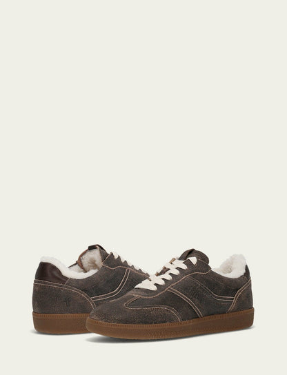FRYE Women's Dark Truffle Milly Low Lace Shearling Sneaker