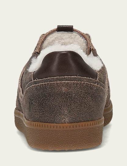 FRYE Women's Dark Truffle Milly Low Lace Shearling Sneaker