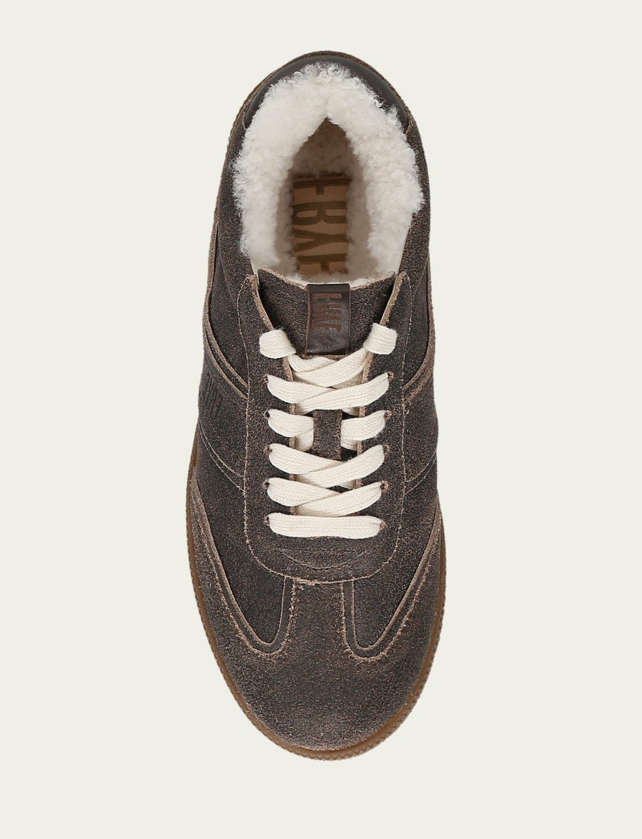 FRYE Women's Dark Truffle Milly Low Lace Shearling Sneaker