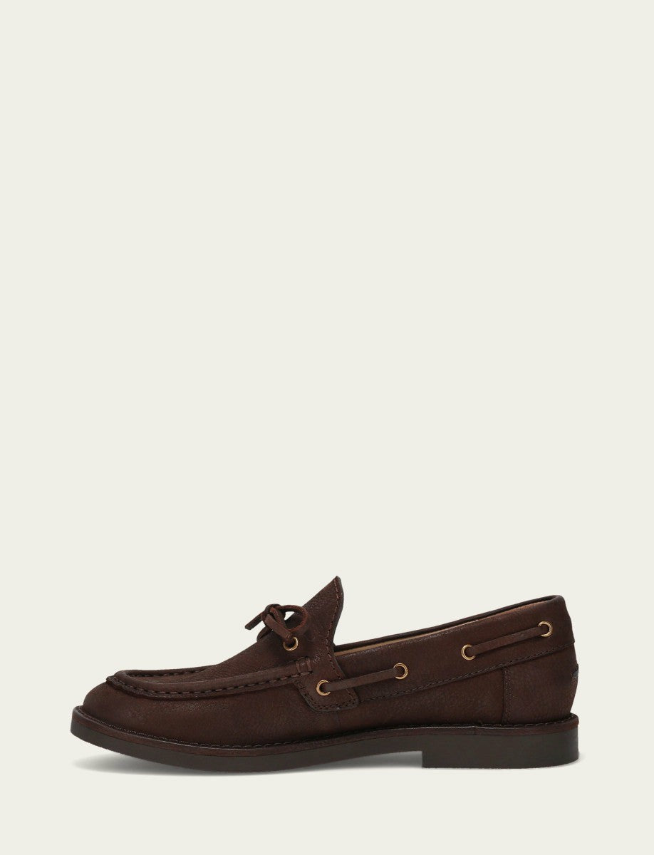 FRYE Women’s Brown Leather Harper One Eye Tie Boat Shoes