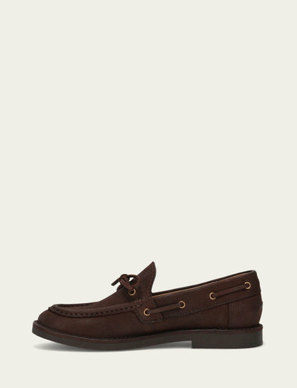 FRYE Women’s Brown Leather Harper One Eye Tie Boat Shoes