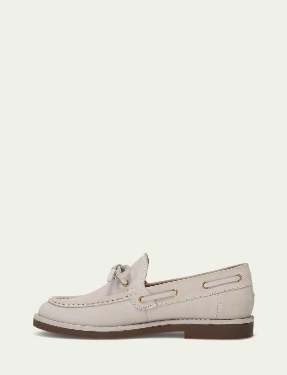 FRYE Women’s Ivory Leather Harper One Eye Tie Boat Shoes