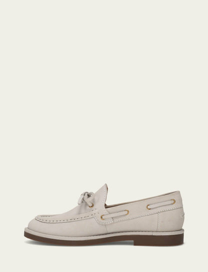FRYE Women’s Ivory Leather Harper One Eye Tie Boat Shoes