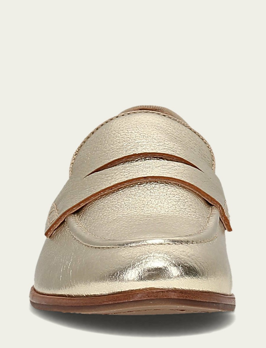 FRYE Women’s Light Gold Faith Metallic Leather Loafers