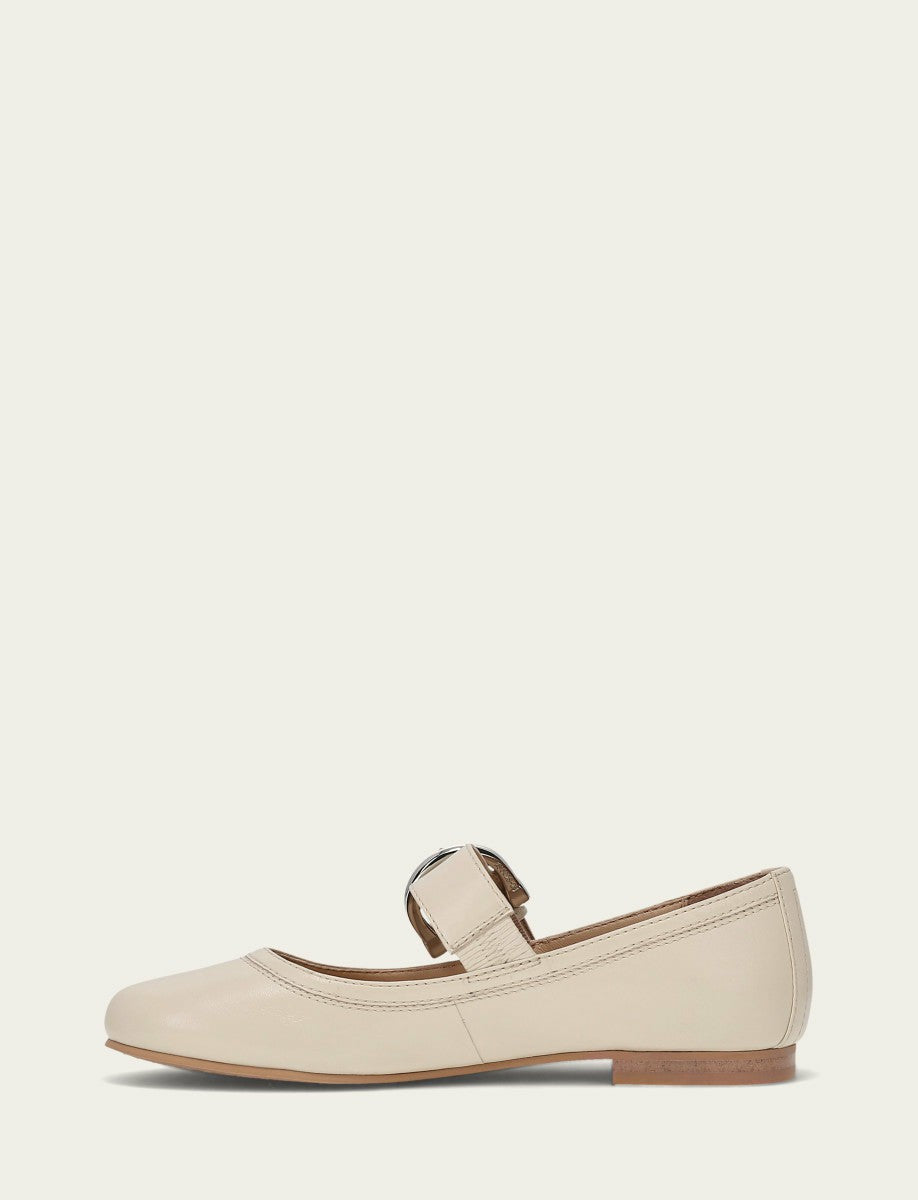 FRYE Women's Ecru Carson Mary Jane Flats