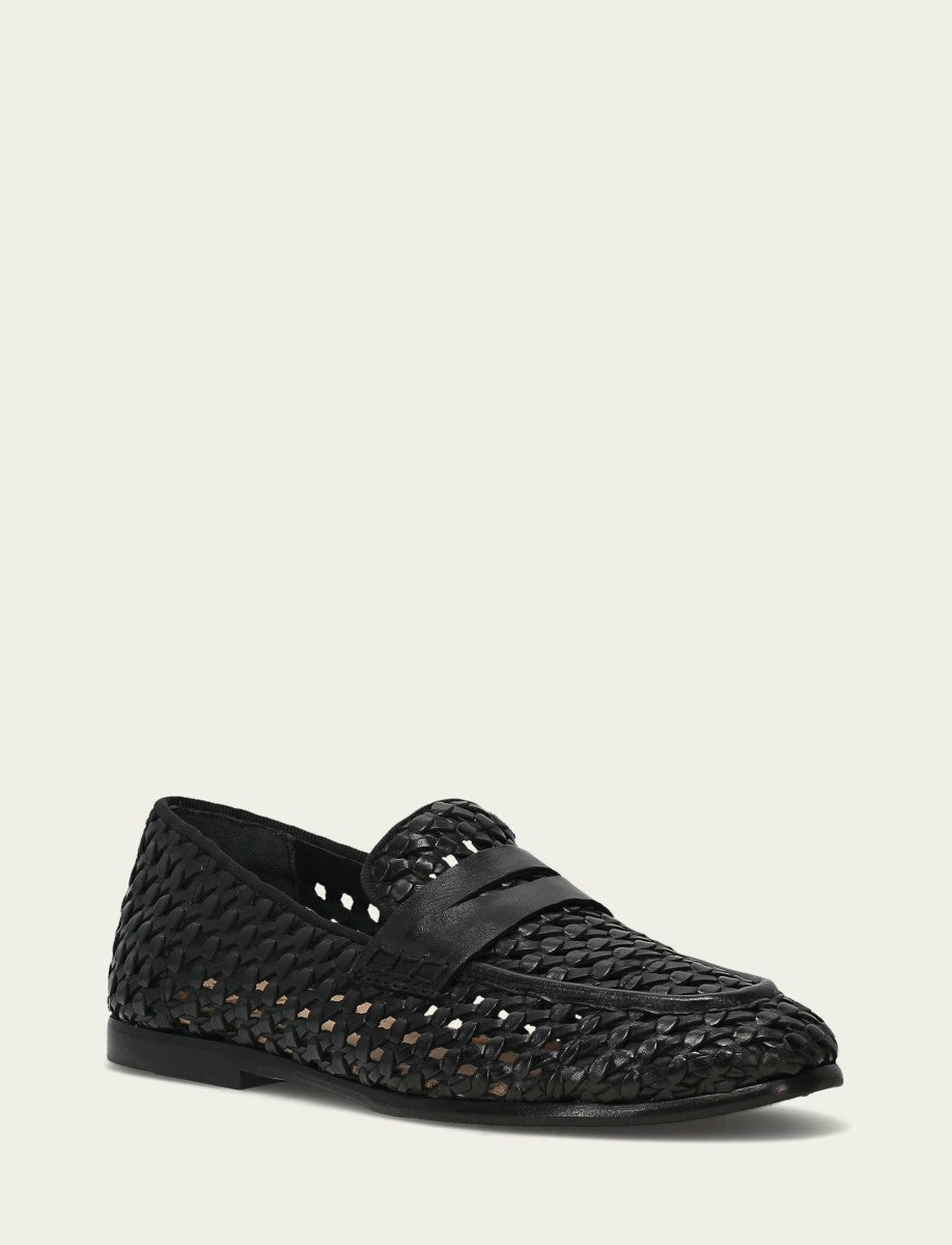 FRYE Women’s Black Faith Woven Leather Loafers