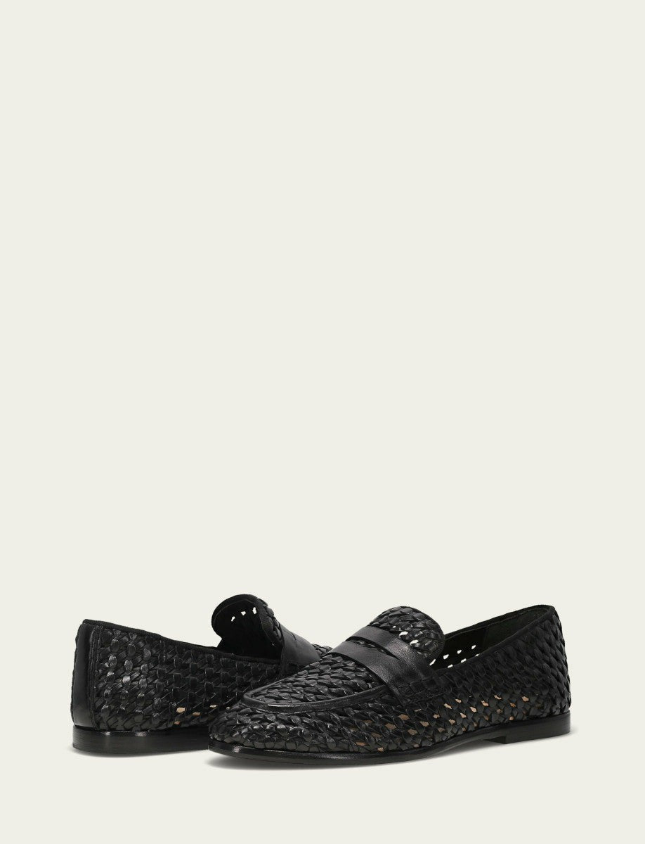 FRYE Women’s Black Faith Woven Leather Loafers