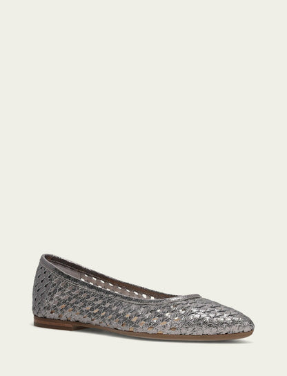 FRYE Women’s Platinum Metallic Leather Heather Woven Ballet Flats
