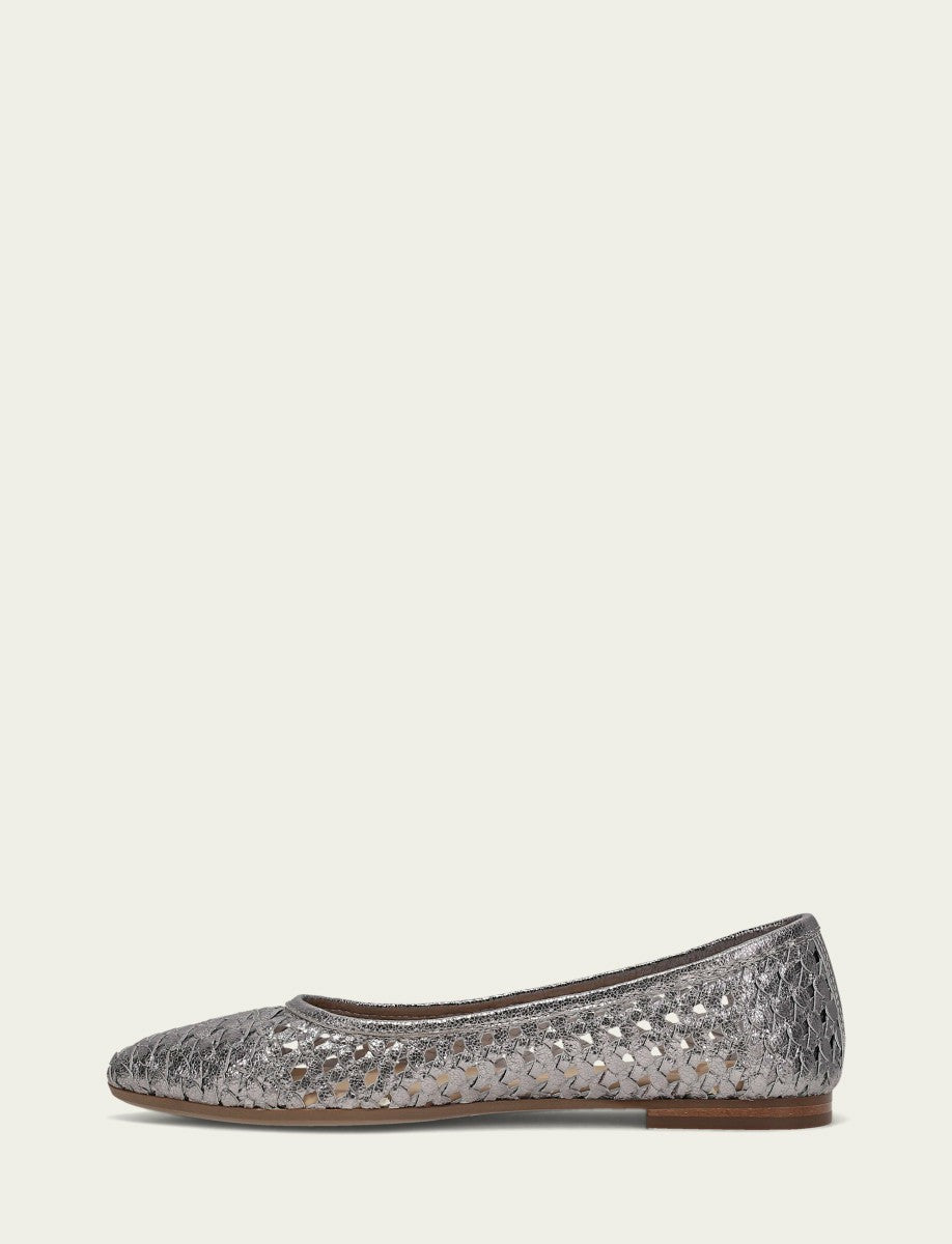 FRYE Women’s Platinum Metallic Leather Heather Woven Ballet Flats