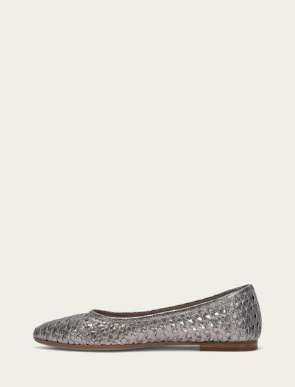 FRYE Women’s Platinum Metallic Leather Heather Woven Ballet Flats