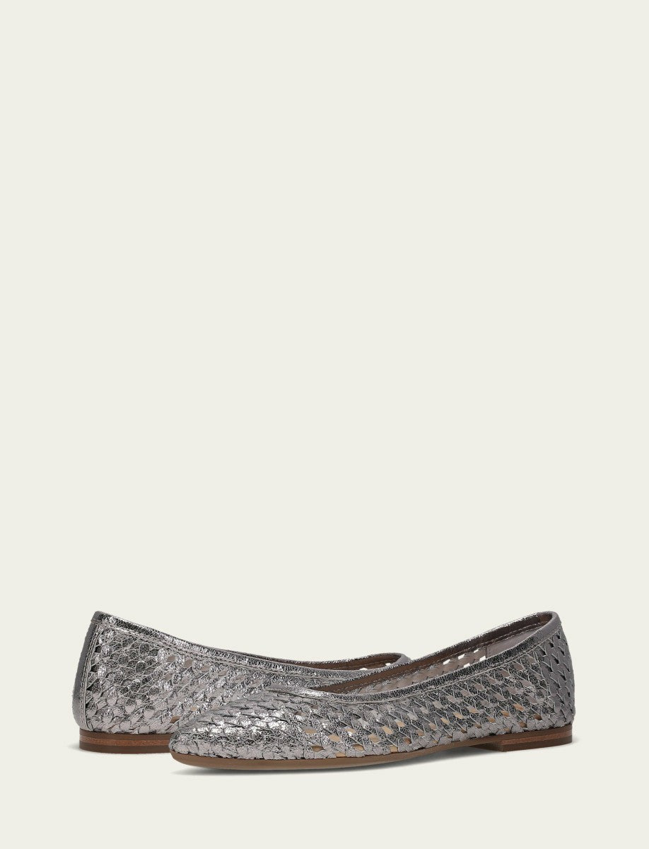 FRYE Women’s Platinum Metallic Leather Heather Woven Ballet Flats