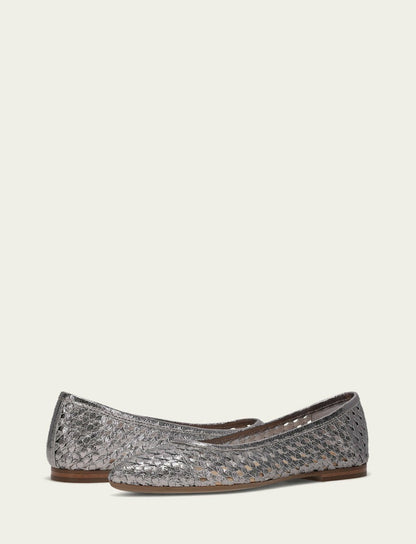 FRYE Women’s Platinum Metallic Leather Heather Woven Ballet Flats