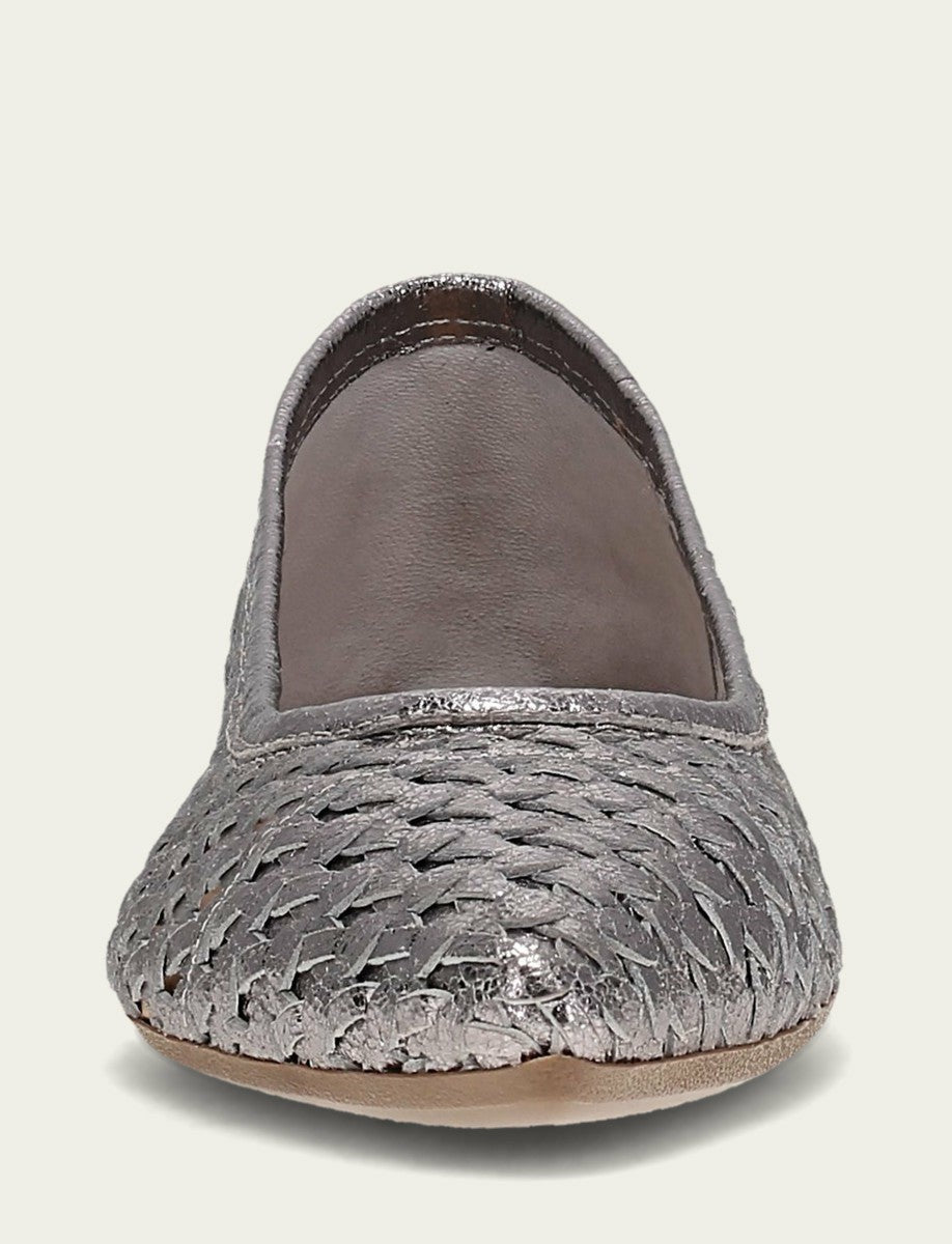 FRYE Women’s Platinum Metallic Leather Heather Woven Ballet Flats