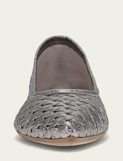 FRYE Women’s Platinum Metallic Leather Heather Woven Ballet Flats