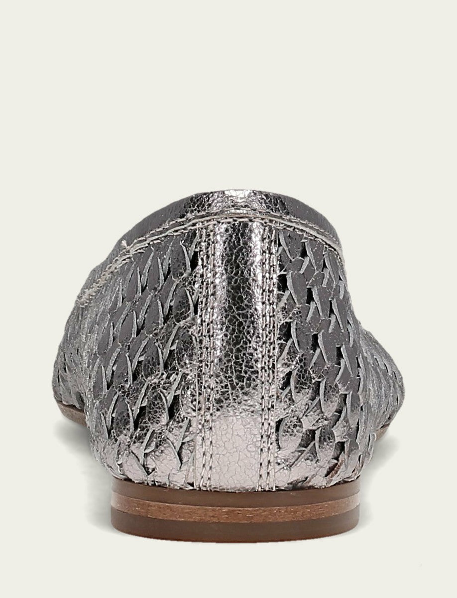 FRYE Women’s Platinum Metallic Leather Heather Woven Ballet Flats