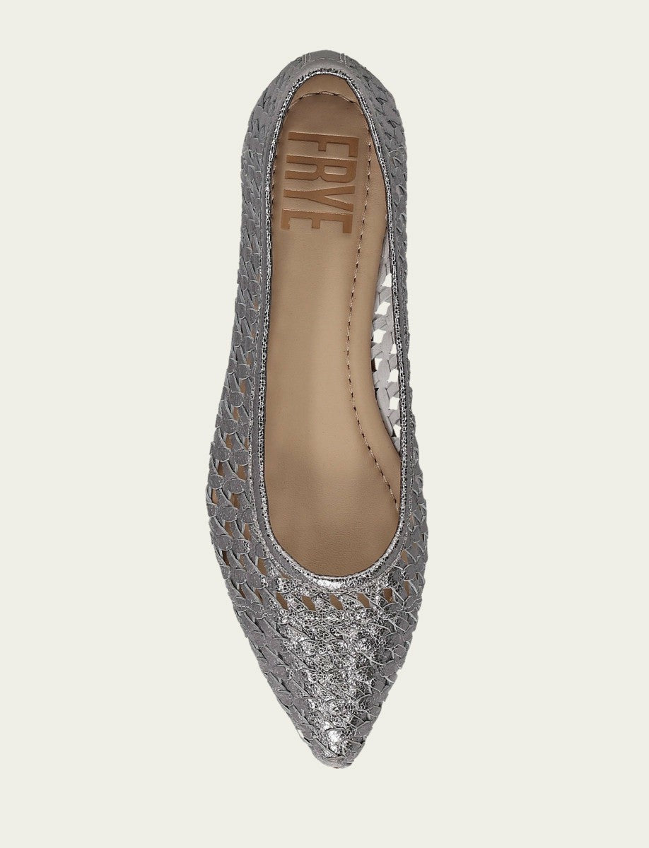 FRYE Women’s Platinum Metallic Leather Heather Woven Ballet Flats