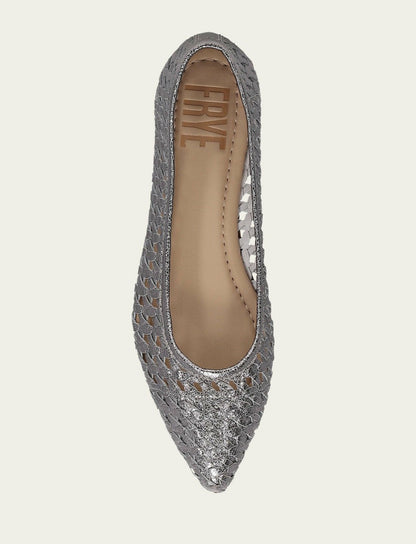 FRYE Women’s Platinum Metallic Leather Heather Woven Ballet Flats