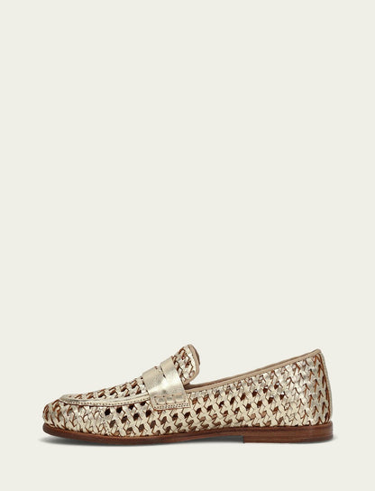 FRYE Women’s Gold Metallic Faith Woven Leather Loafers
