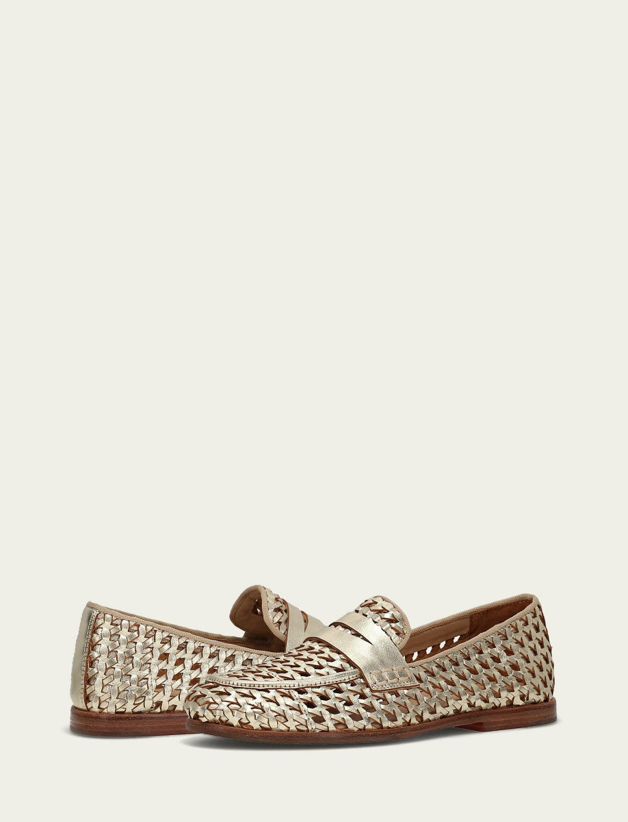 FRYE Women’s Gold Metallic Faith Woven Leather Loafers
