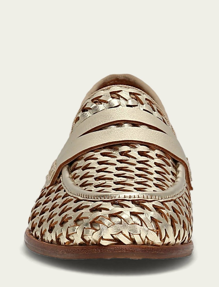 FRYE Women’s Gold Metallic Faith Woven Leather Loafers