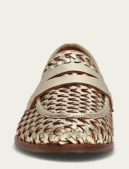 FRYE Women’s Gold Metallic Faith Woven Leather Loafers