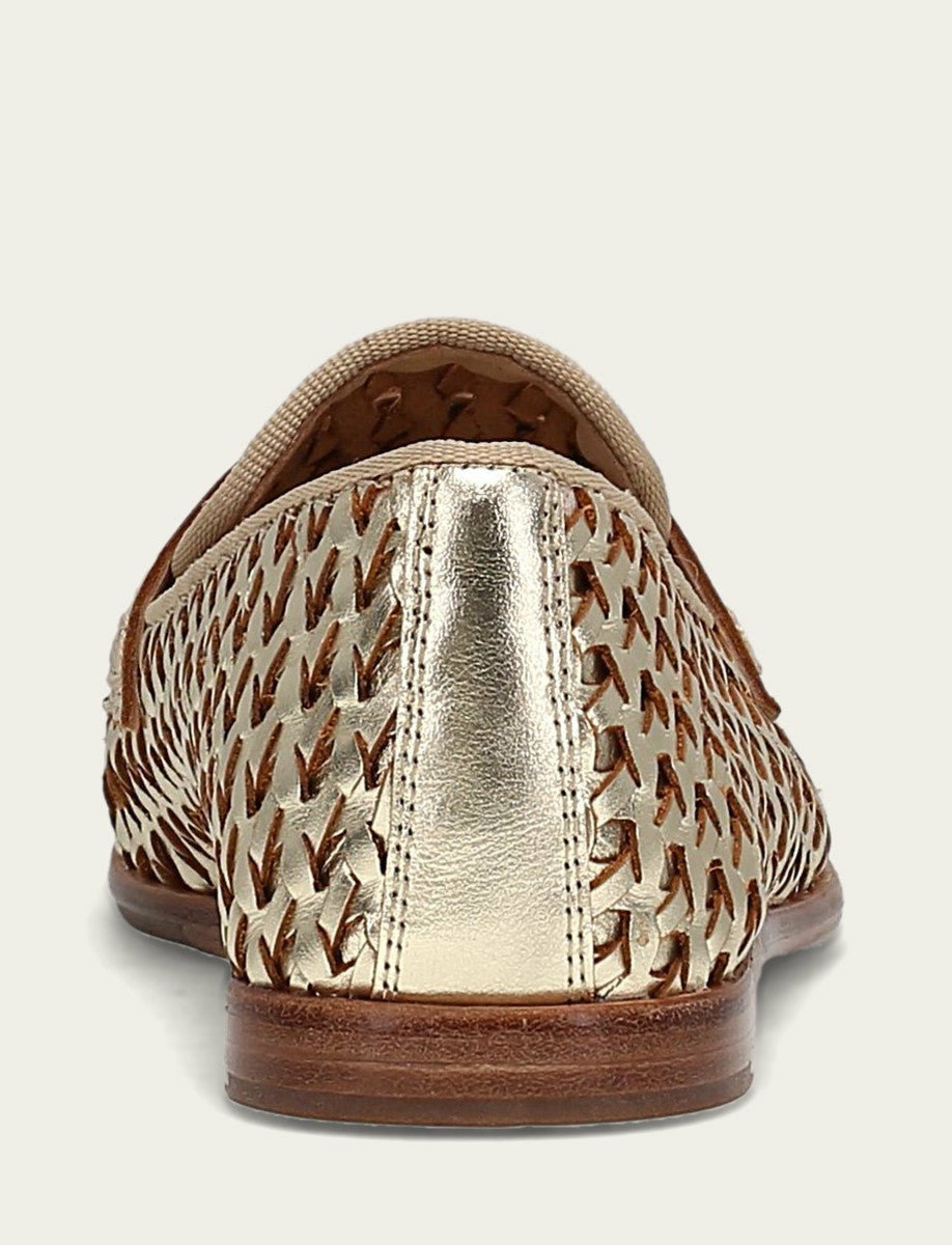 FRYE Women’s Gold Metallic Faith Woven Leather Loafers
