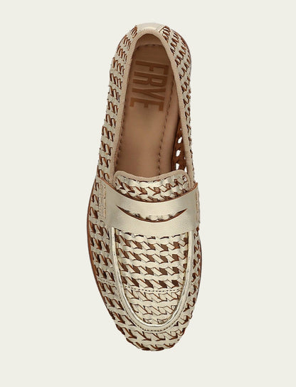 FRYE Women’s Gold Metallic Faith Woven Leather Loafers