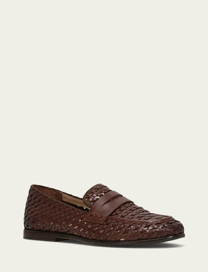 FRYE Women’s Dark Brown Faith Woven Leather Loafers