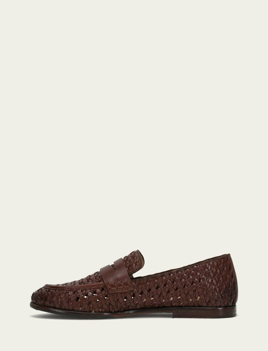 FRYE Women’s Dark Brown Faith Woven Leather Loafers