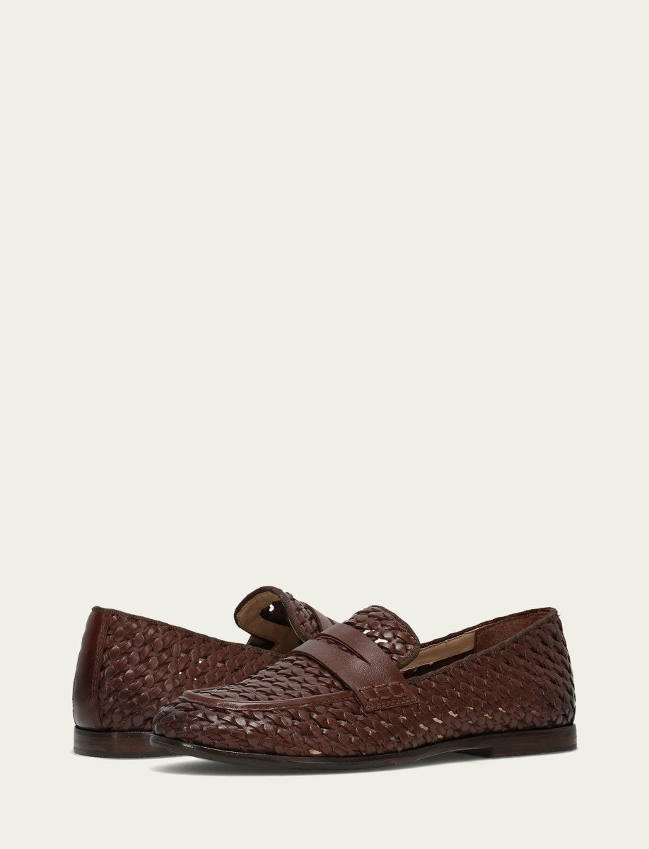 FRYE Women’s Dark Brown Faith Woven Leather Loafers