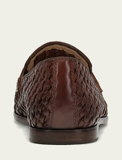 FRYE Women’s Dark Brown Faith Woven Leather Loafers