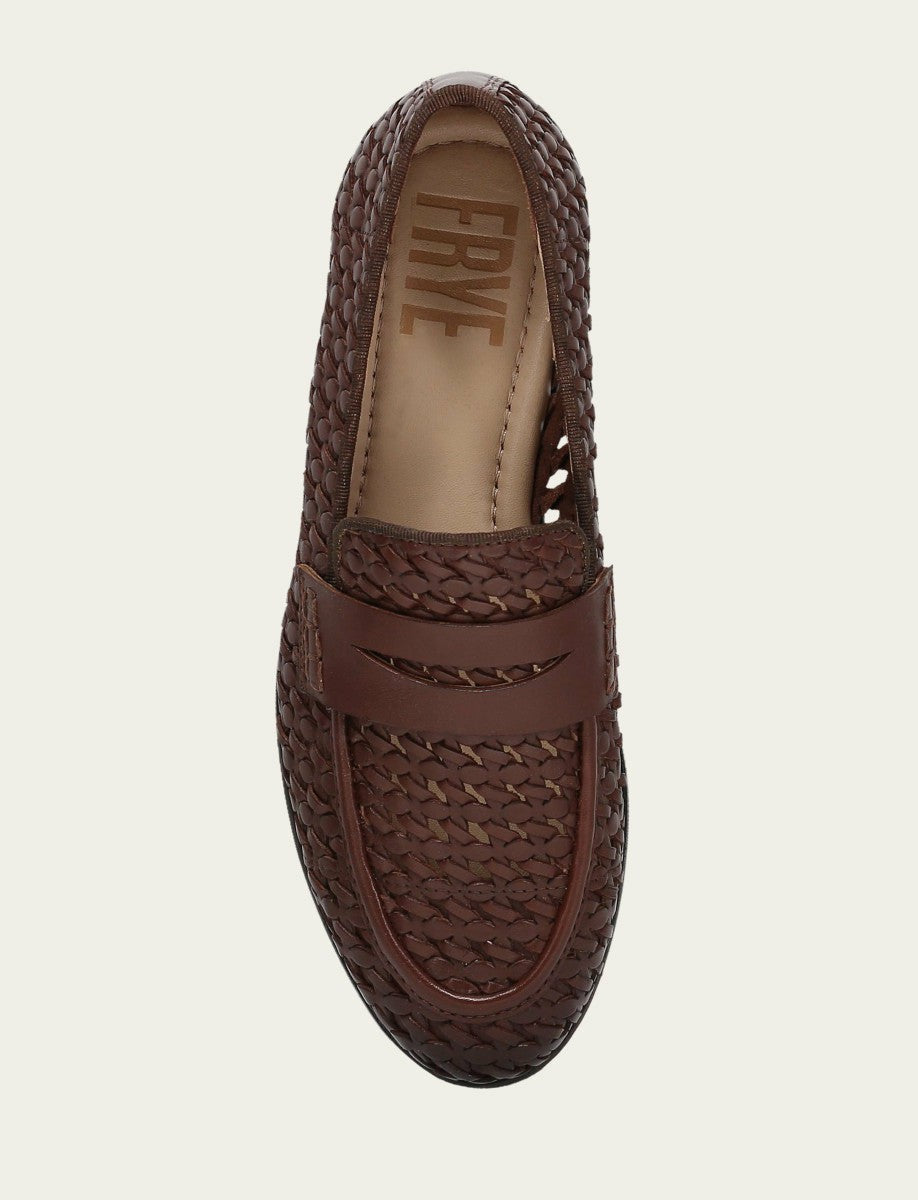 FRYE Women’s Dark Brown Faith Woven Leather Loafers