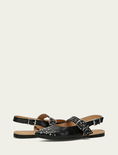 FRYE Women's Black Heather Slingback Studded Shoe