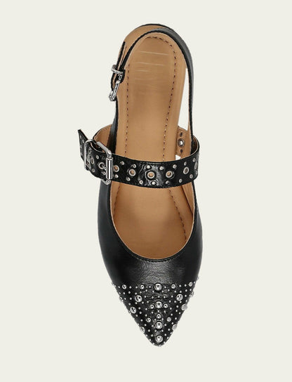 FRYE Women's Black Heather Slingback Studded Shoe