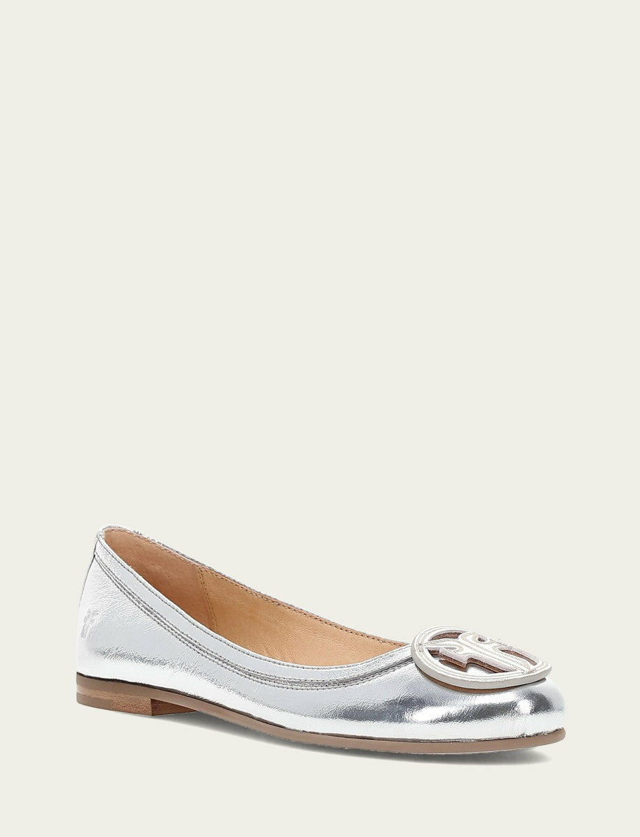 FRYE Women's Silver Carson Logo Ballet Flats