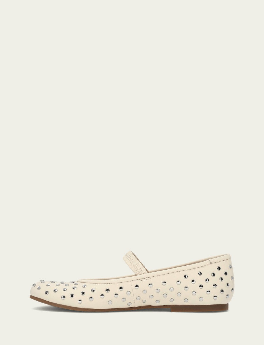FRYE Women's Ecru Emma Studded Mary Jane Shoe