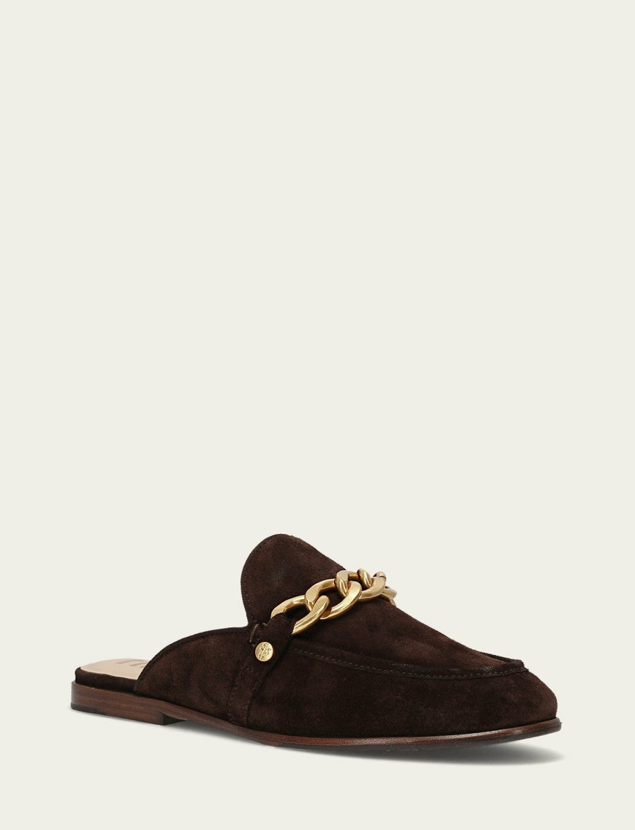 FRYE Women's Chocolate Suede Faith Chain Mule