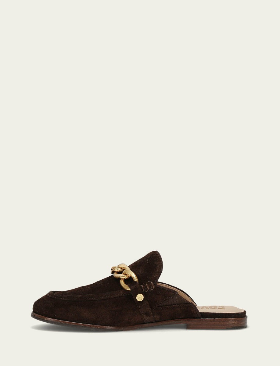 FRYE Women's Chocolate Suede Faith Chain Mule