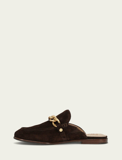 FRYE Women's Chocolate Suede Faith Chain Mule
