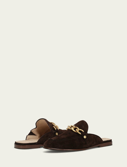 FRYE Women's Chocolate Suede Faith Chain Mule