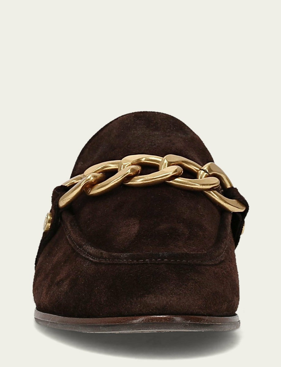 FRYE Women's Chocolate Suede Faith Chain Mule