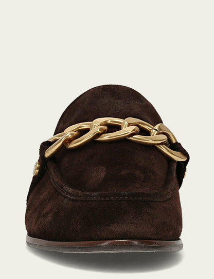 FRYE Women's Chocolate Suede Faith Chain Mule