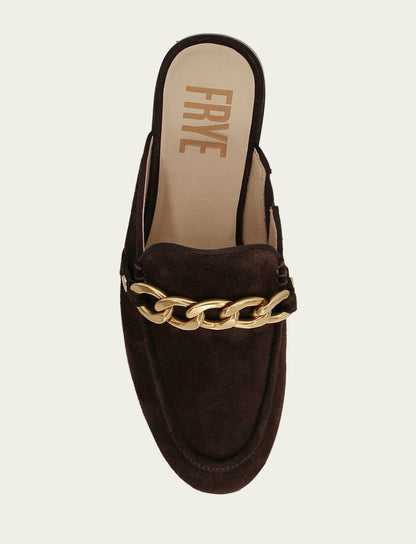 FRYE Women's Chocolate Suede Faith Chain Mule