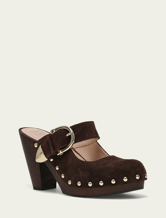 FRYE Women's Chocolate Cindy Buckle Clog
