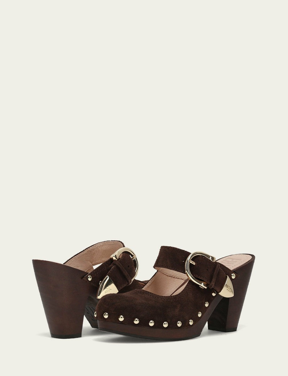 FRYE Women's Chocolate Cindy Buckle Clog