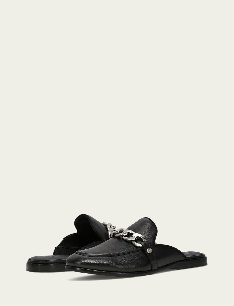 FRYE Women's Black Faith Chain Leather Mules