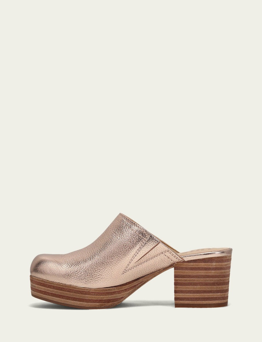 FRYE Women’s Rose Gold Metallic Leather Campus Clogs