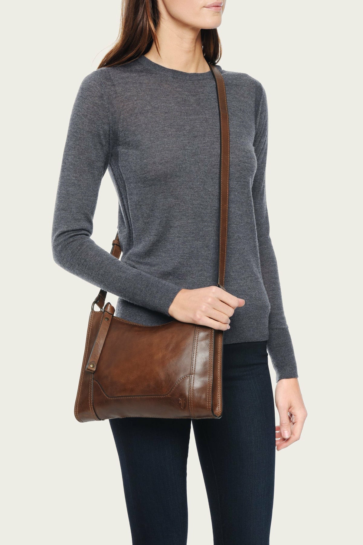 FRYE Melissa Cognac Zip Crossbody