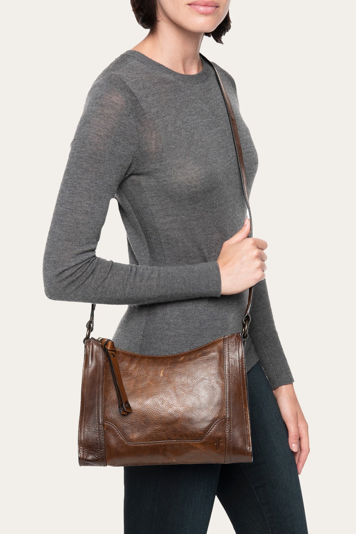 FRYE Melissa Zip Crossbody in Dark Brown