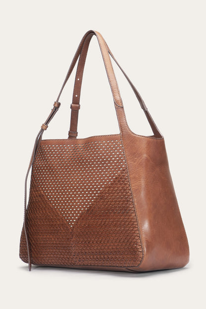 FRYE Women's Cognac Woven Perf Leather Tote